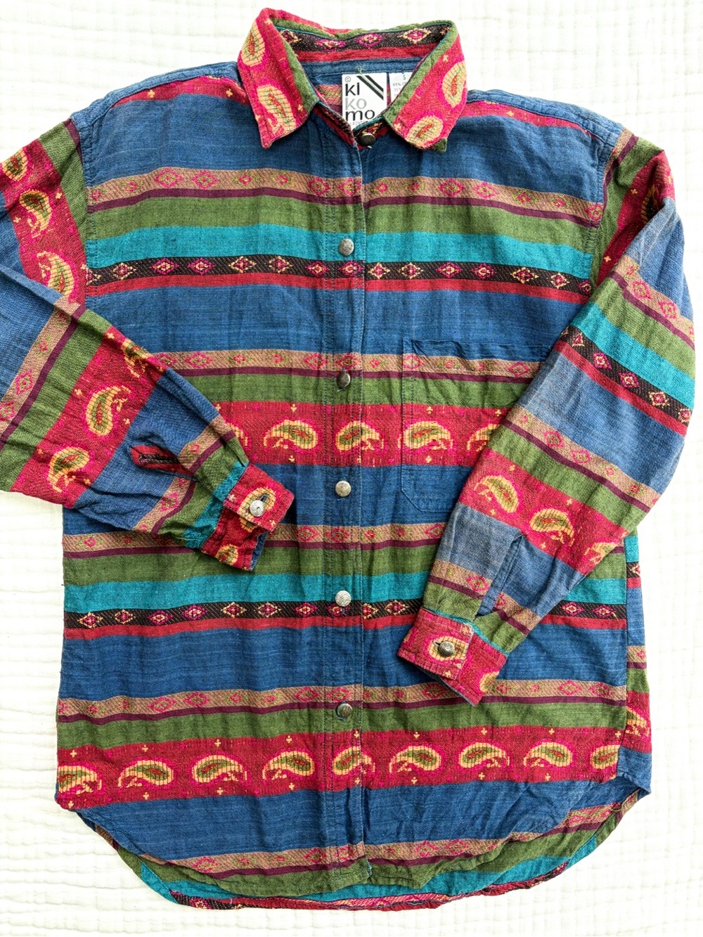Vintage Kikomo Boho Stripe Shirt Jacket Ethnic Tribal Button Up S